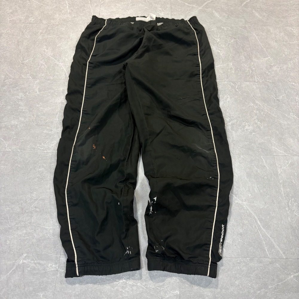 Reebok Mens Vintage Track Pants Black White Piping Lined Inseam 30 4725